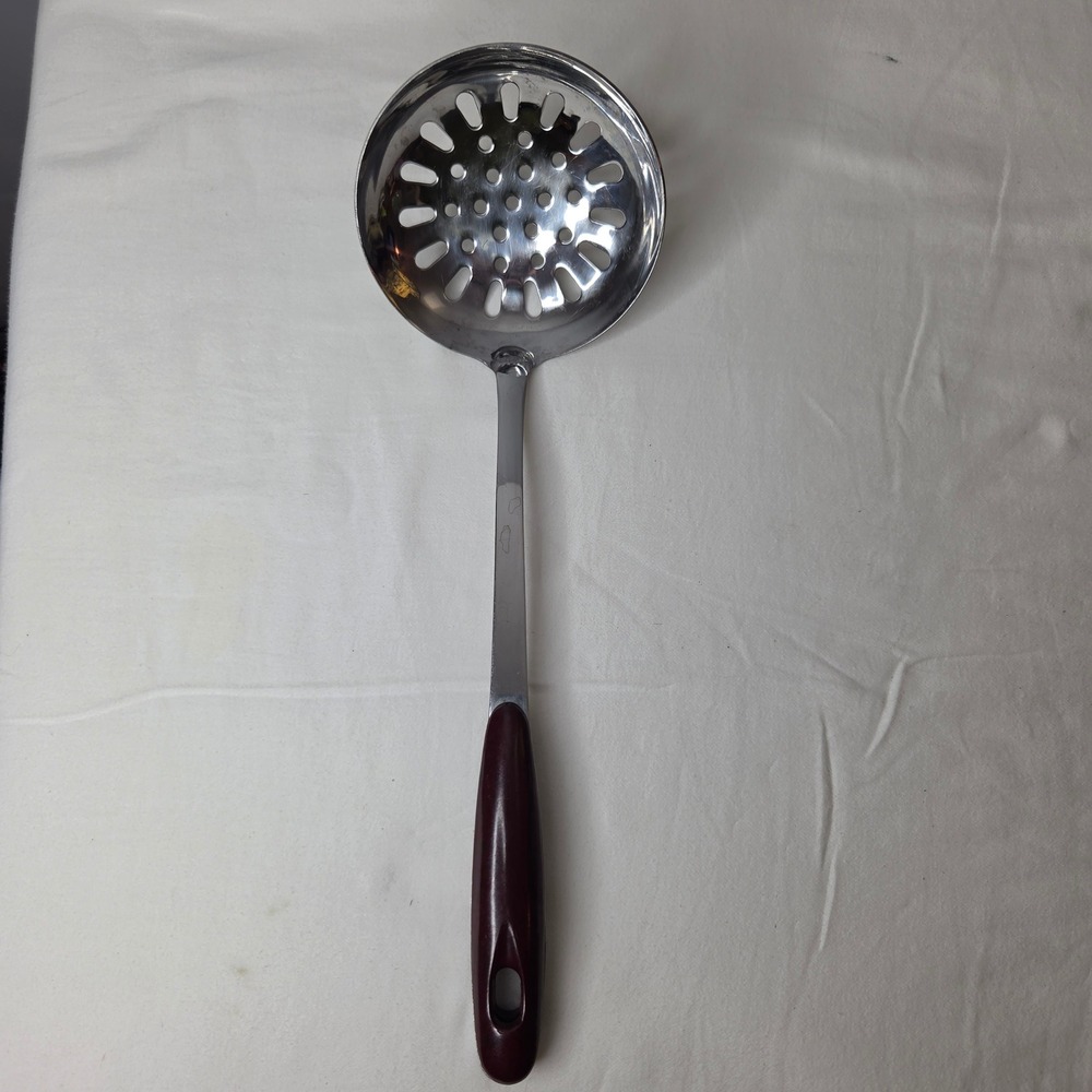Stainless Steel Skimmer Slotted Spoon Perforated Kitchen Utensil Brown Handle